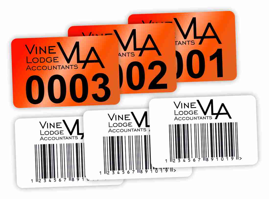 Numbered and barcode accountancy labels