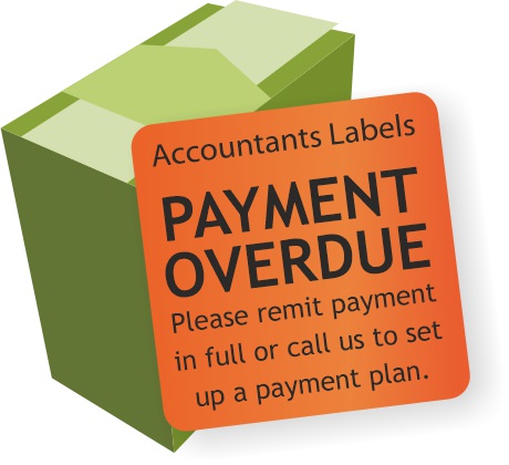 Payment overdue printed square labels. Supplied with a dispenser