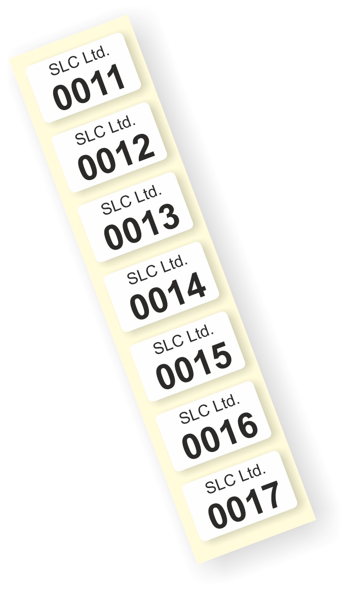 Numbered white paper labels
