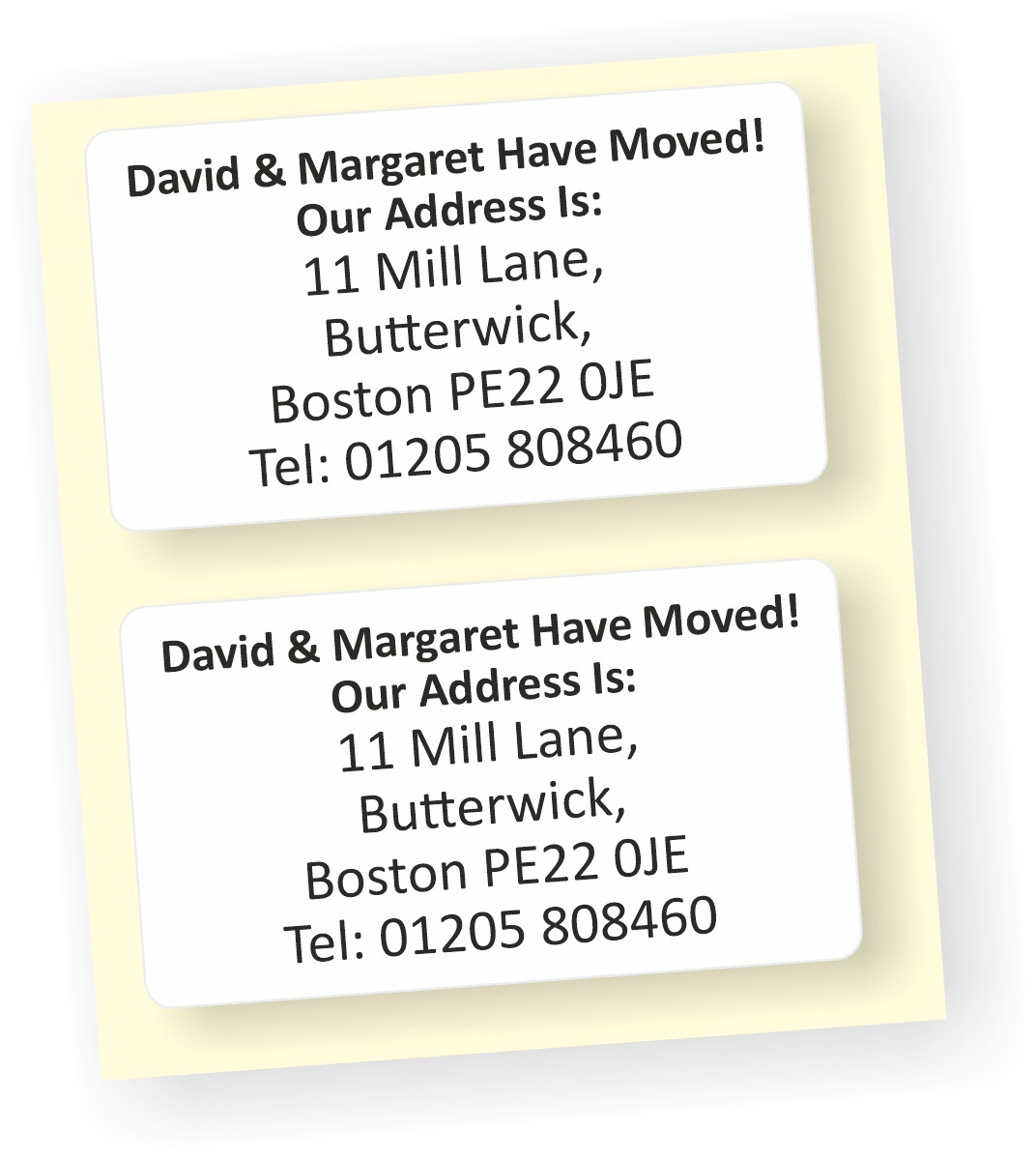 White change of address labels on a roll