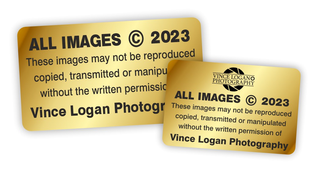 Rectangular gold copyright labels for photographers