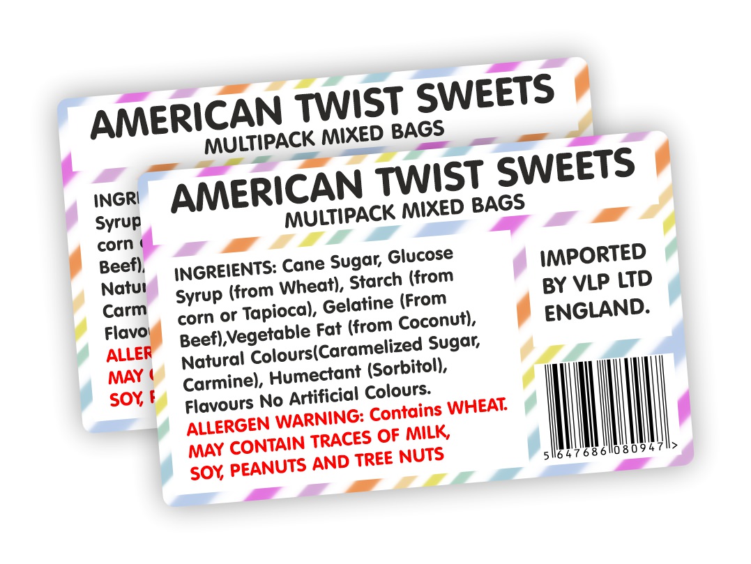full colour printed barcoded labels for sweets