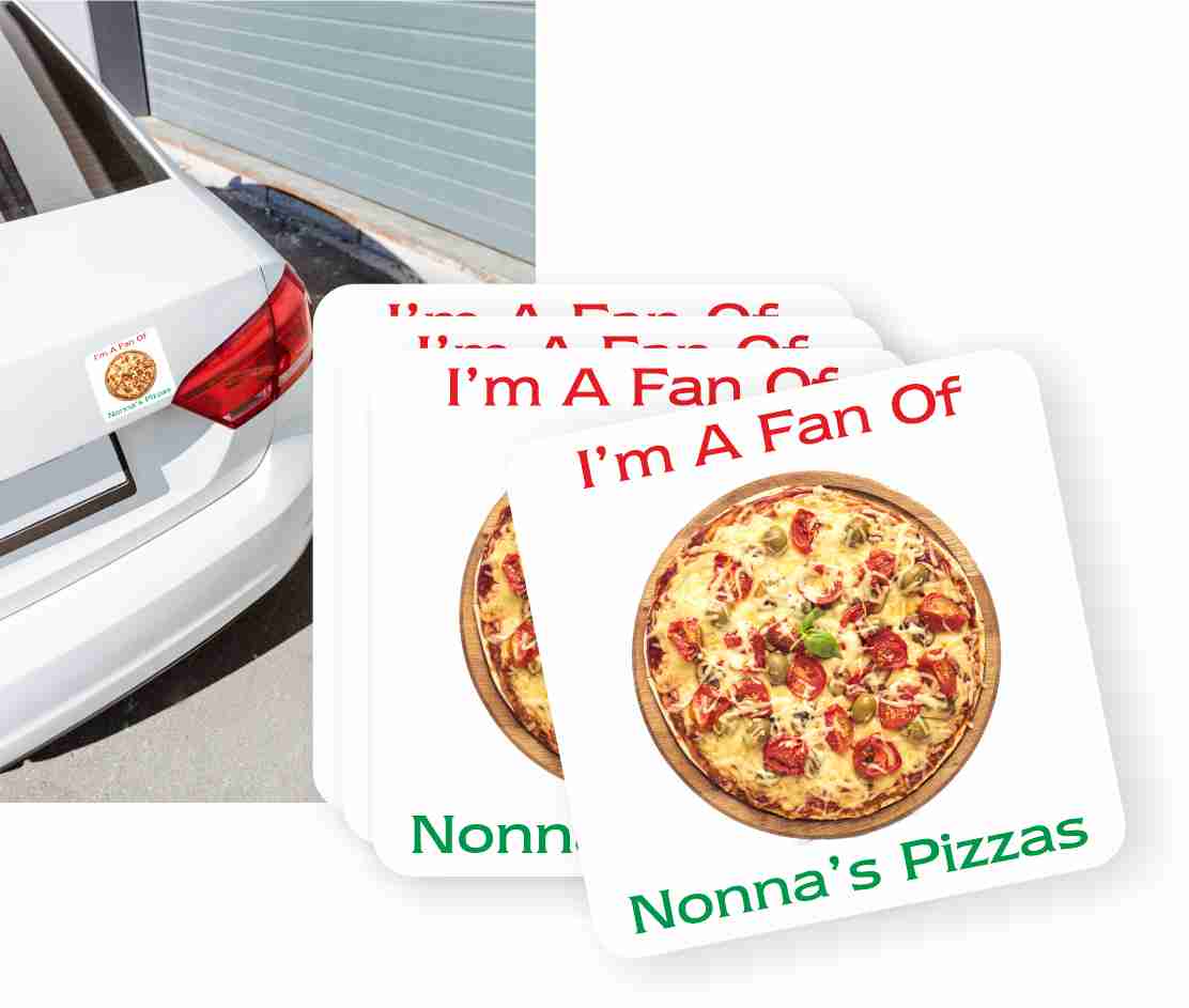 Pizza restaurant car sticker giveaway