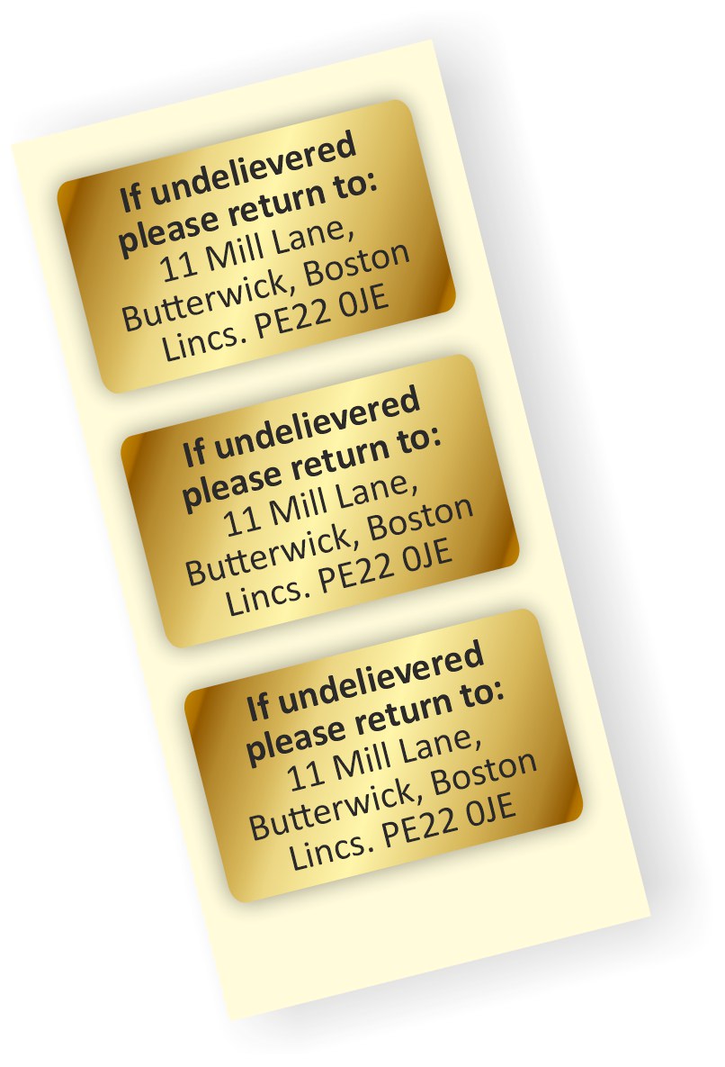 Return address labels in gold